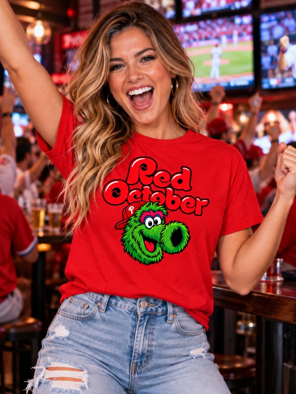 Red October Graphic Tee - Women’s Red Baseball T-Shirt Phillies S-5xl